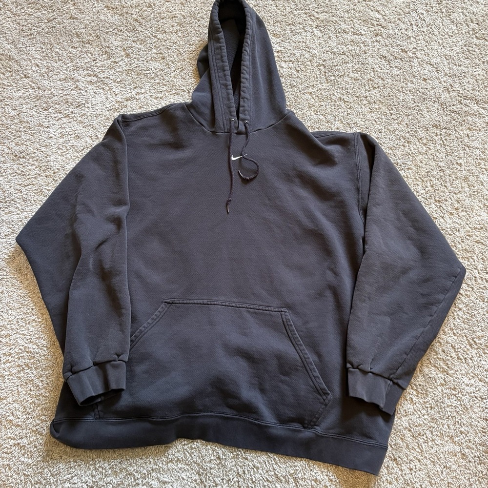 Vtg Nike Center Swoosh Hoodie Mens 2XL Black Pullover Faded‎ Travis Scott 90's